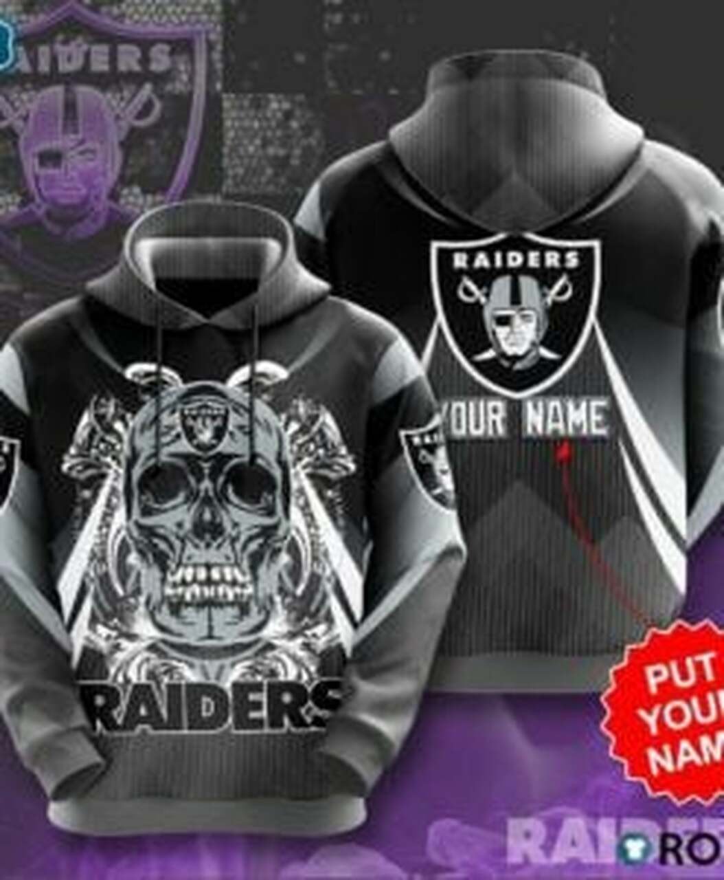 Personalized Oakland Raiders Skull Custom Name 3d All Over Print Hoodie