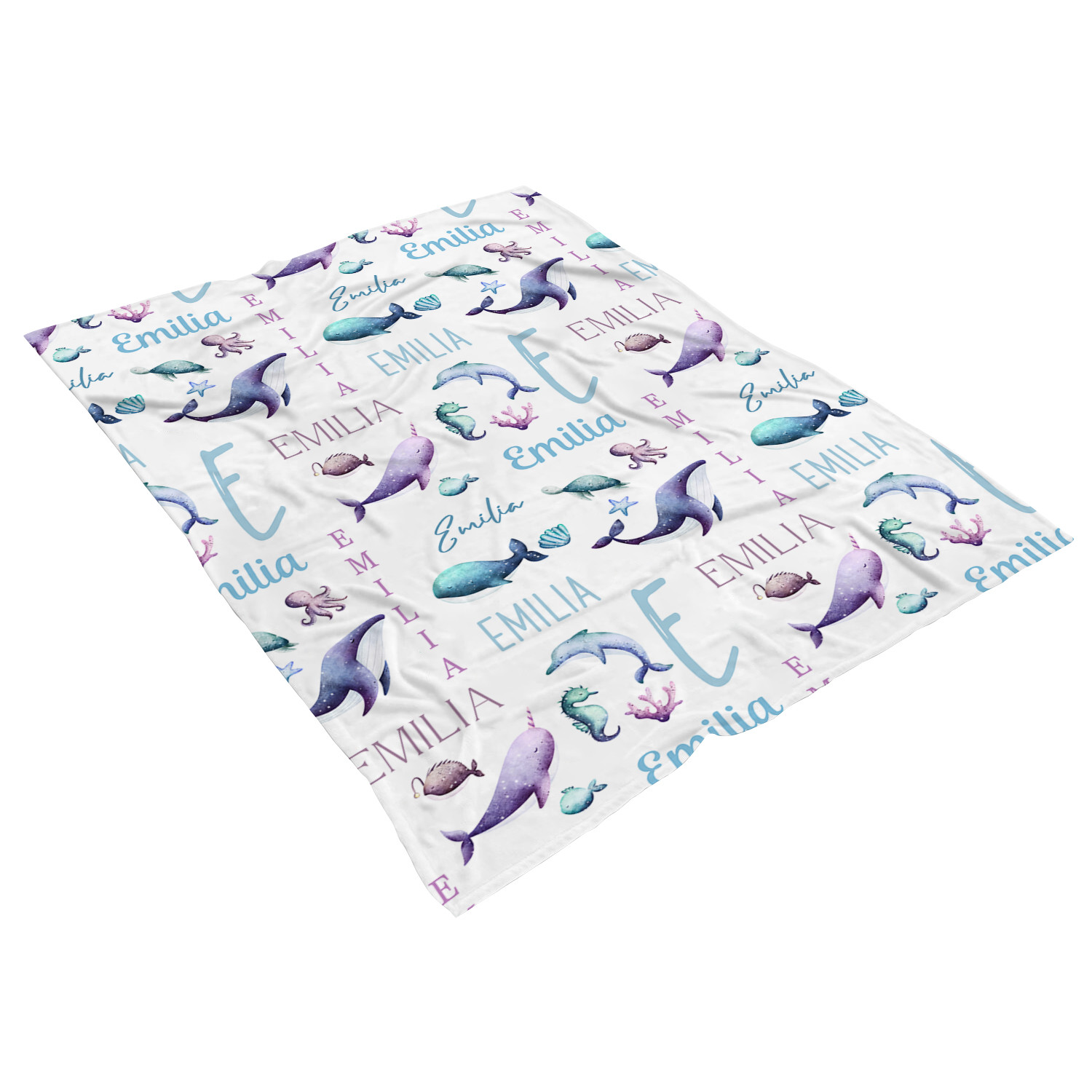 Cute Whale Dolphin Sea Turle Baby Blanket