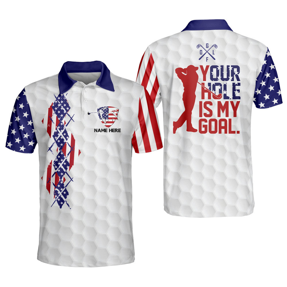 Personalized Patriotic Golf Polo For Men American Flag Golf Polo Your Hole Is My Goal Mens Golf Shirts Short Sleeve Polos