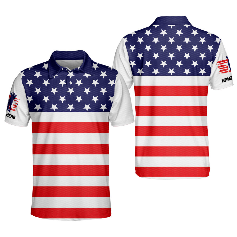 Personalized Patriotic Golf Polo Shirts For Men American Flag Golf Polo Team US Golf Shirt Mens Golf Shirts Polos