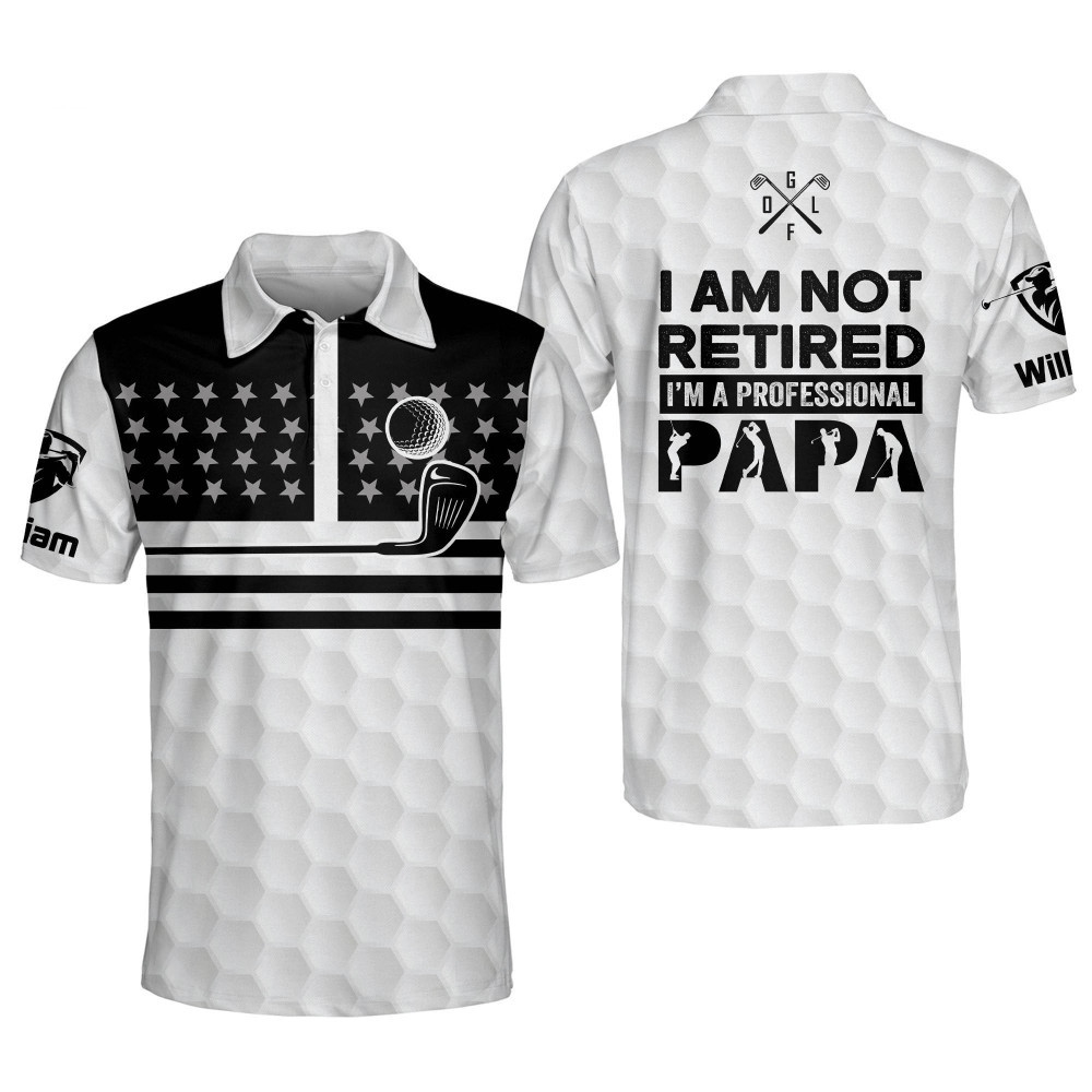 Personalized Patriotic Golf Shirts for Men I Am Not Retired Mens Golf Shirts Short Sleeve Funny Golf Shirts for Men