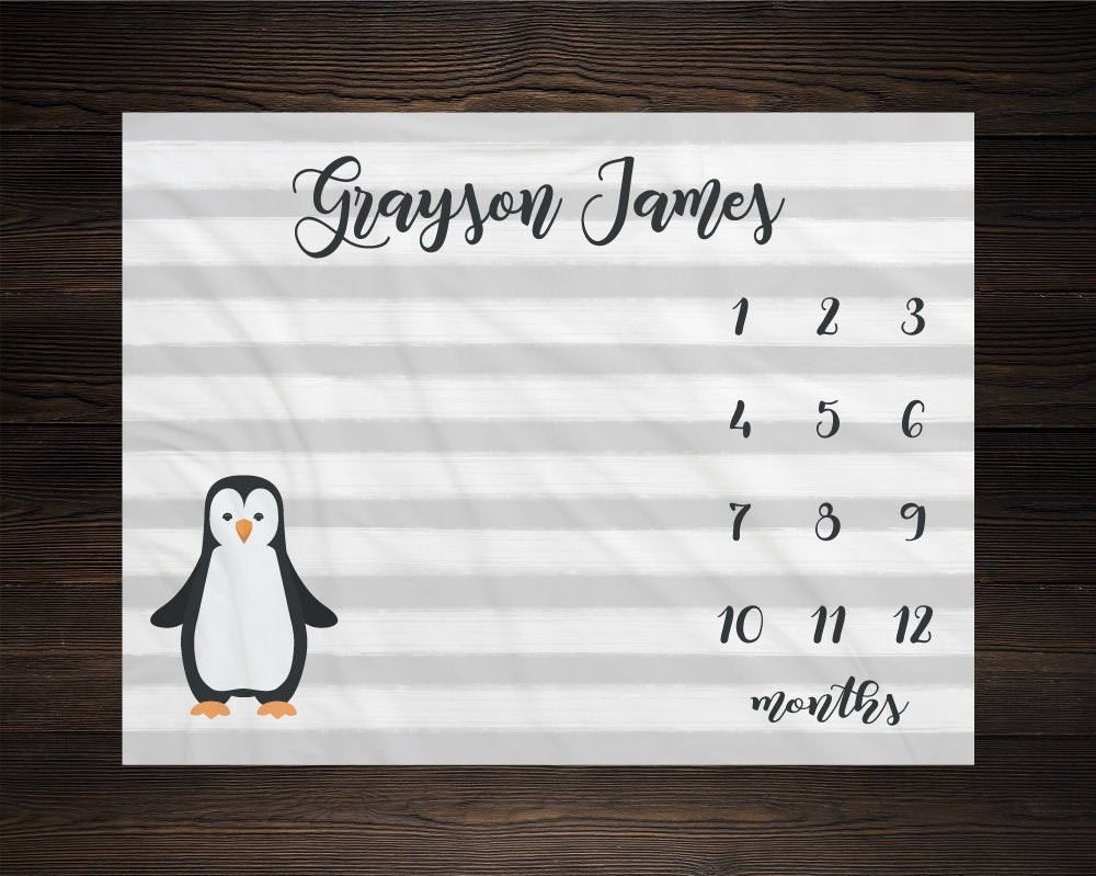 Personalized Penguin Milestone Blanket