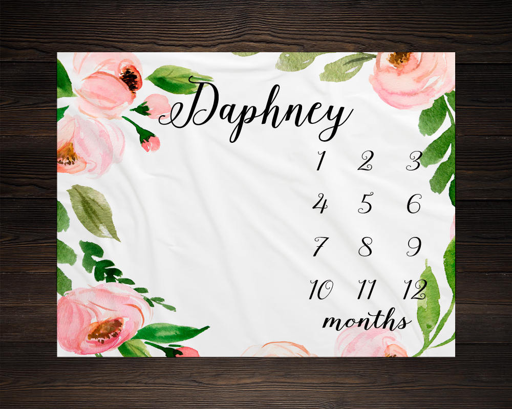 Personalized Pink Floral Milestone Blanket