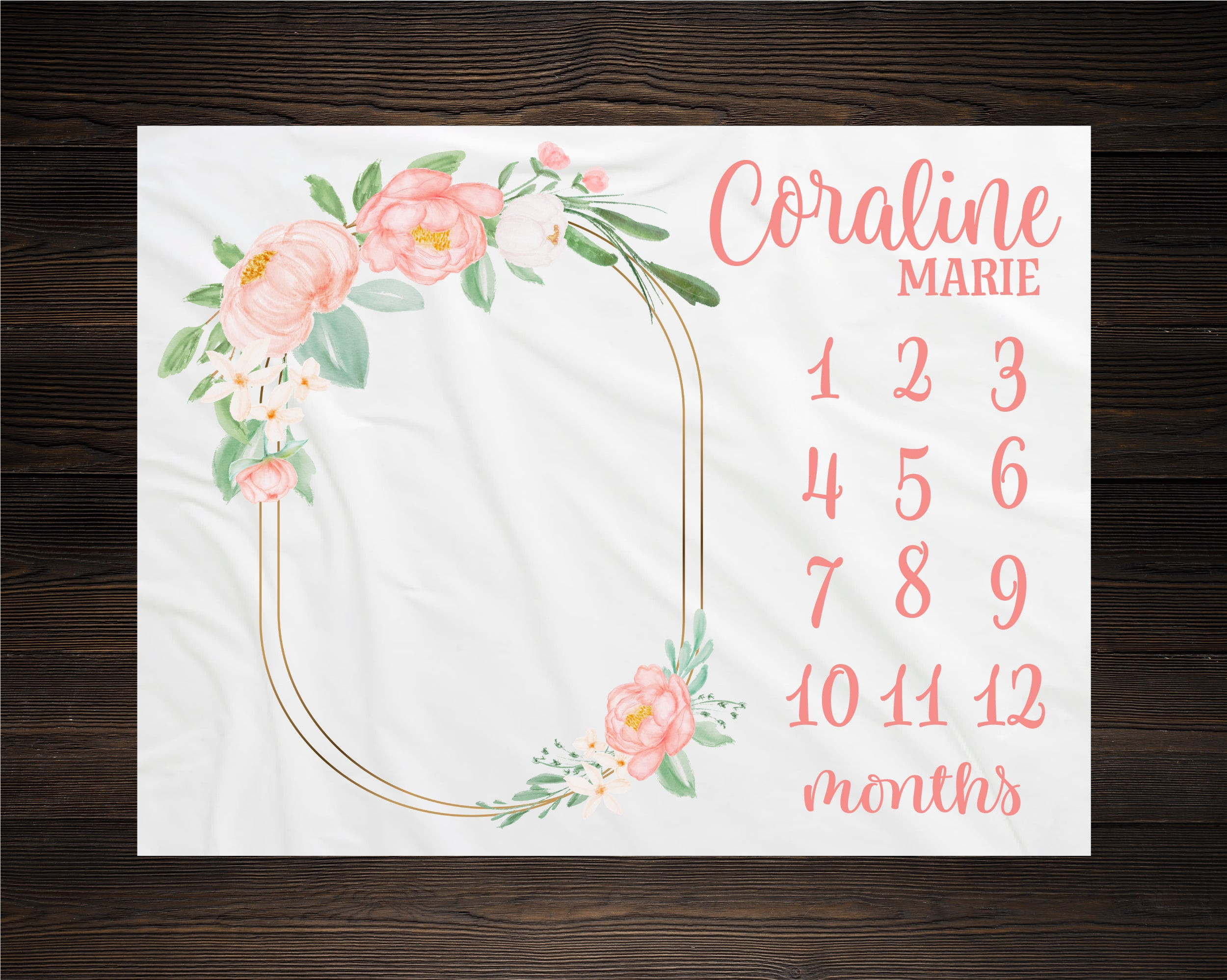 Custom Pink Peony Floral Monthly Milestone Blanket