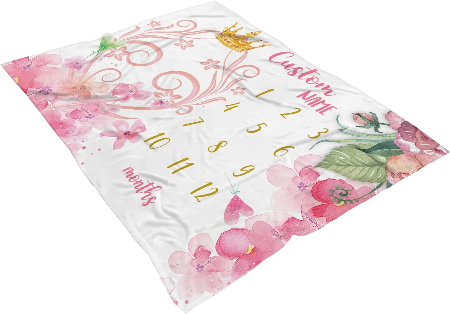 Custom Crown Monthly Photo Prop Milestone Blanket Pink Floral Nursery Decor