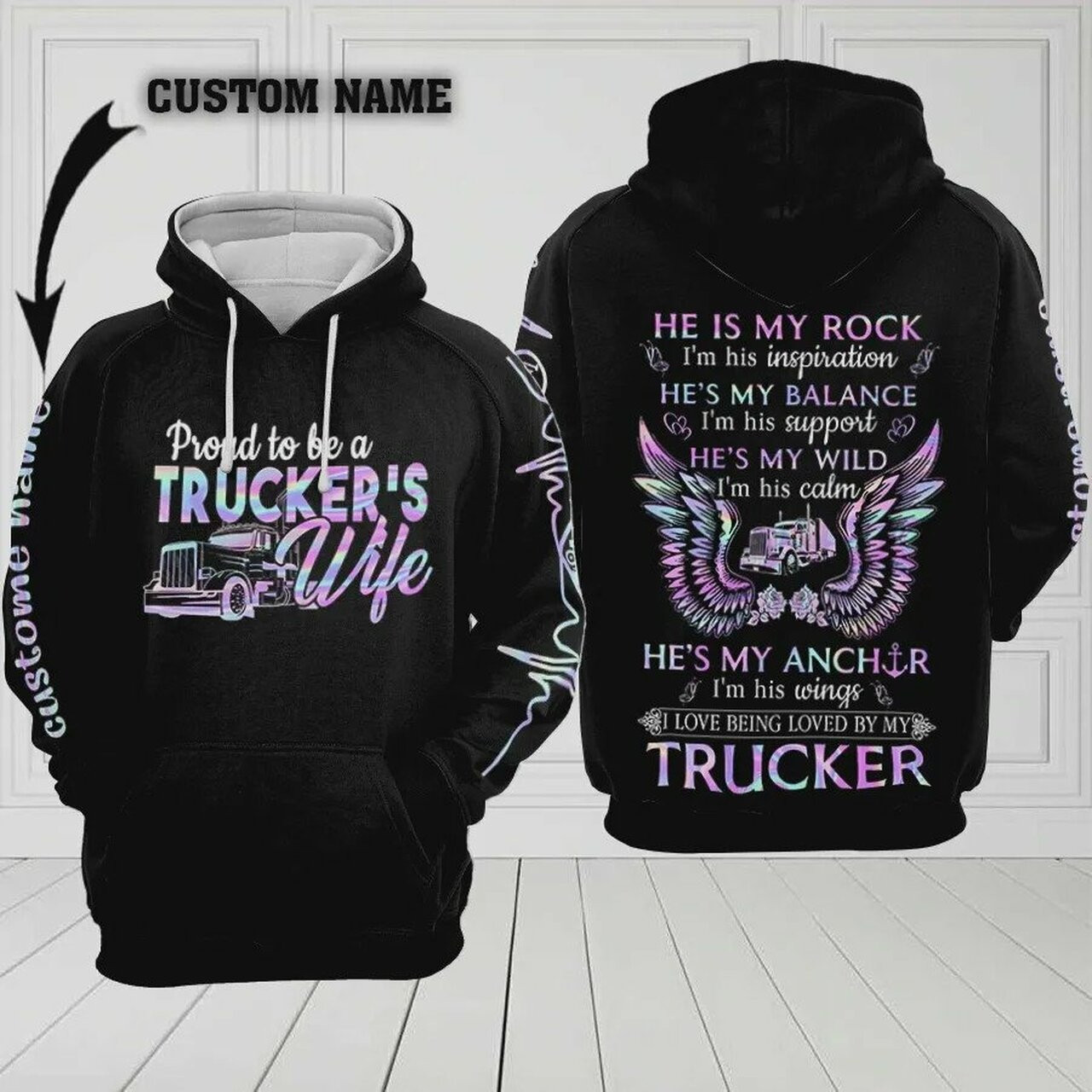 Personalized Proud To Be A Truckers Wife Custom Name 3d All Over Print Hoodie