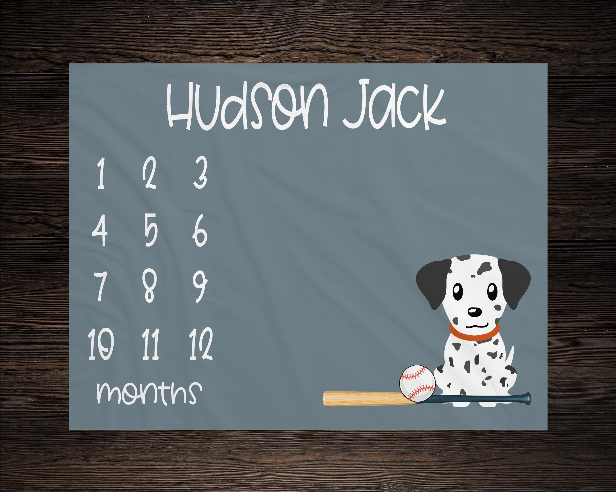 Personalized Puppy Baseball Milestone Blanket