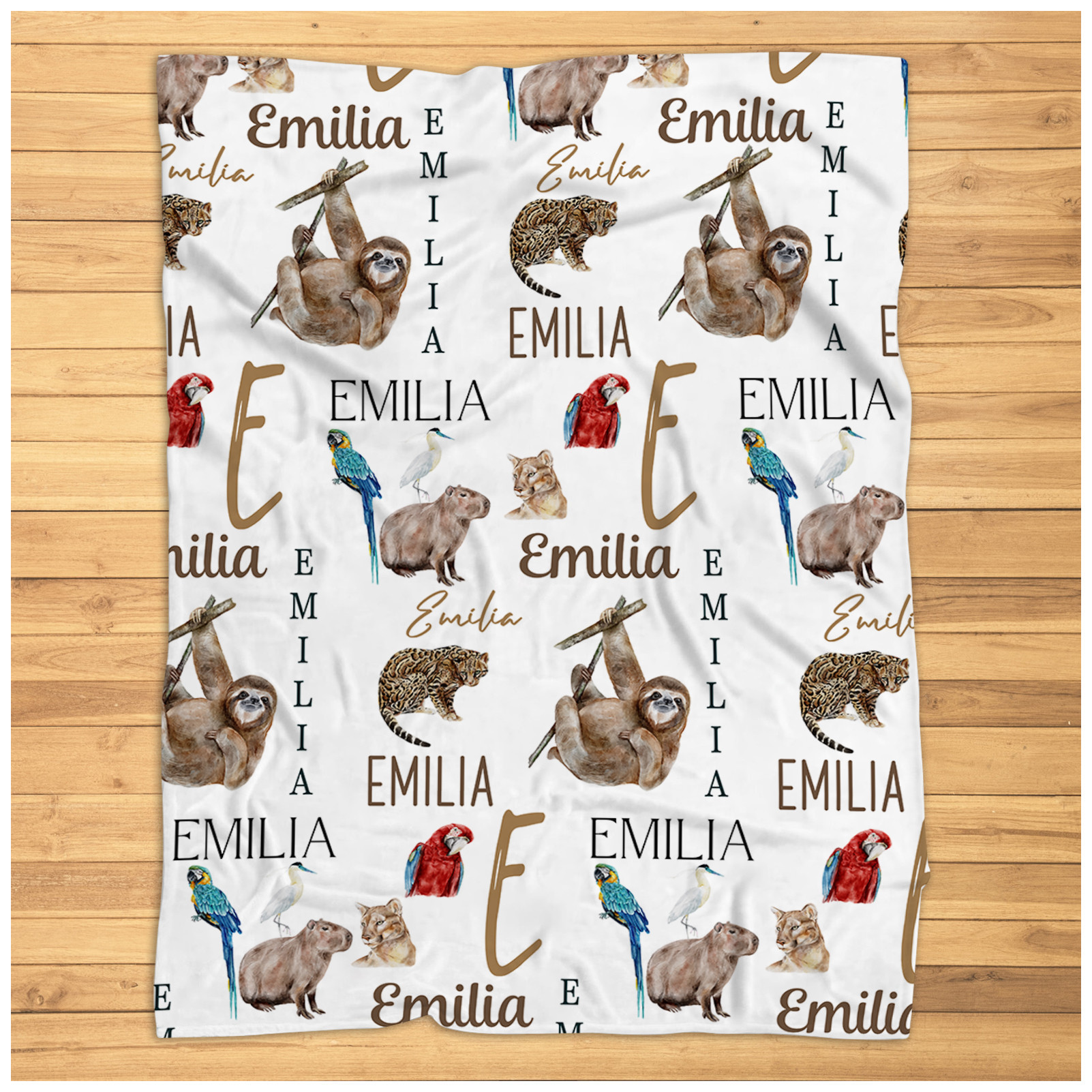 Personalized Rainforest Animal Blanket