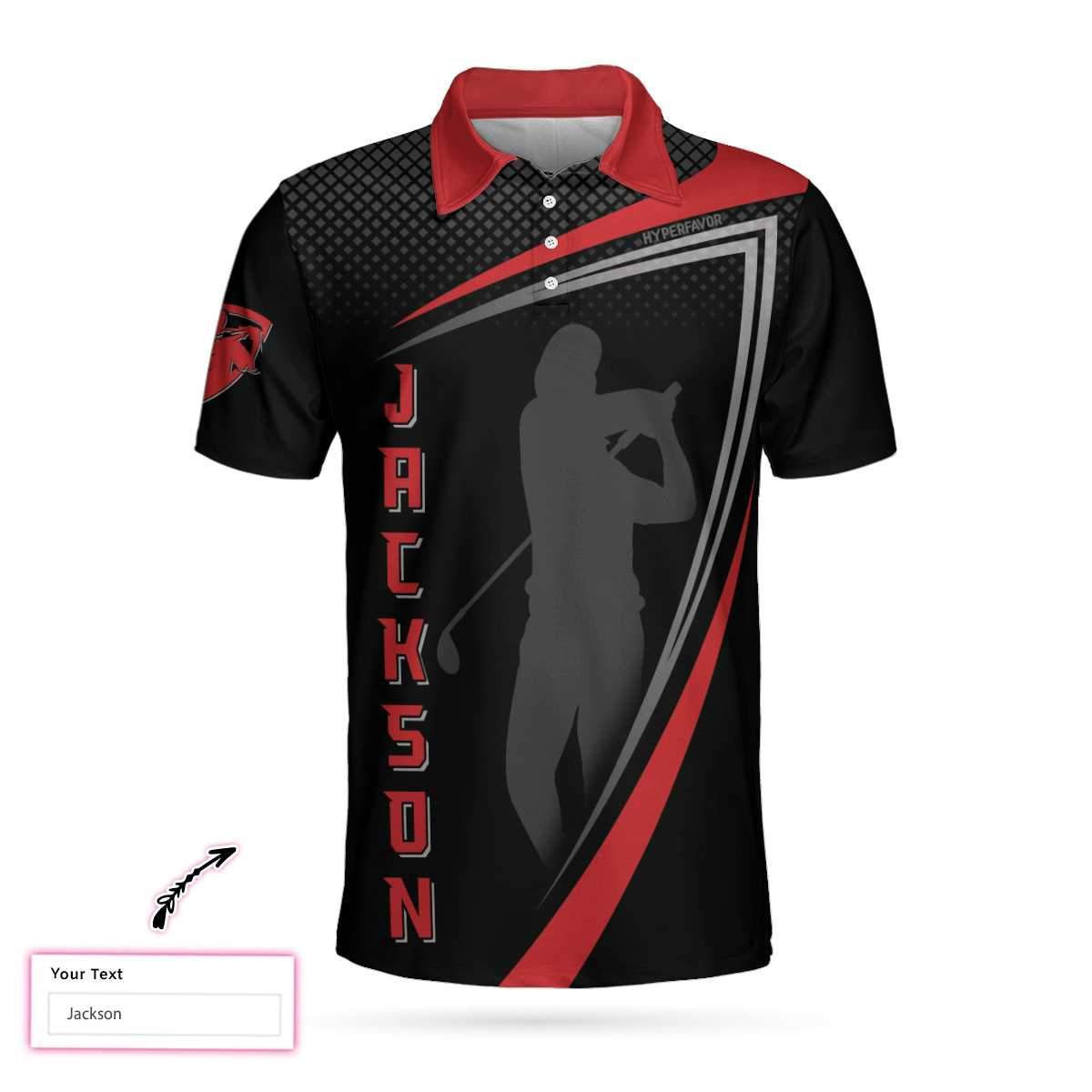 Personalized Red And Black Sport Golf Custom Polo Shirt Golfer Silhouette Polo Shirt Best Golf Shirts Short Sleeve Polo For Men