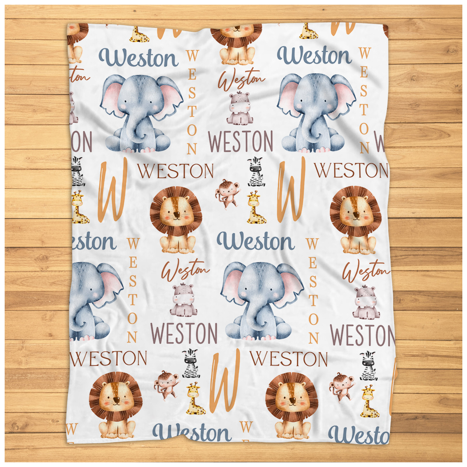 Personalized Safari Animal Blanket