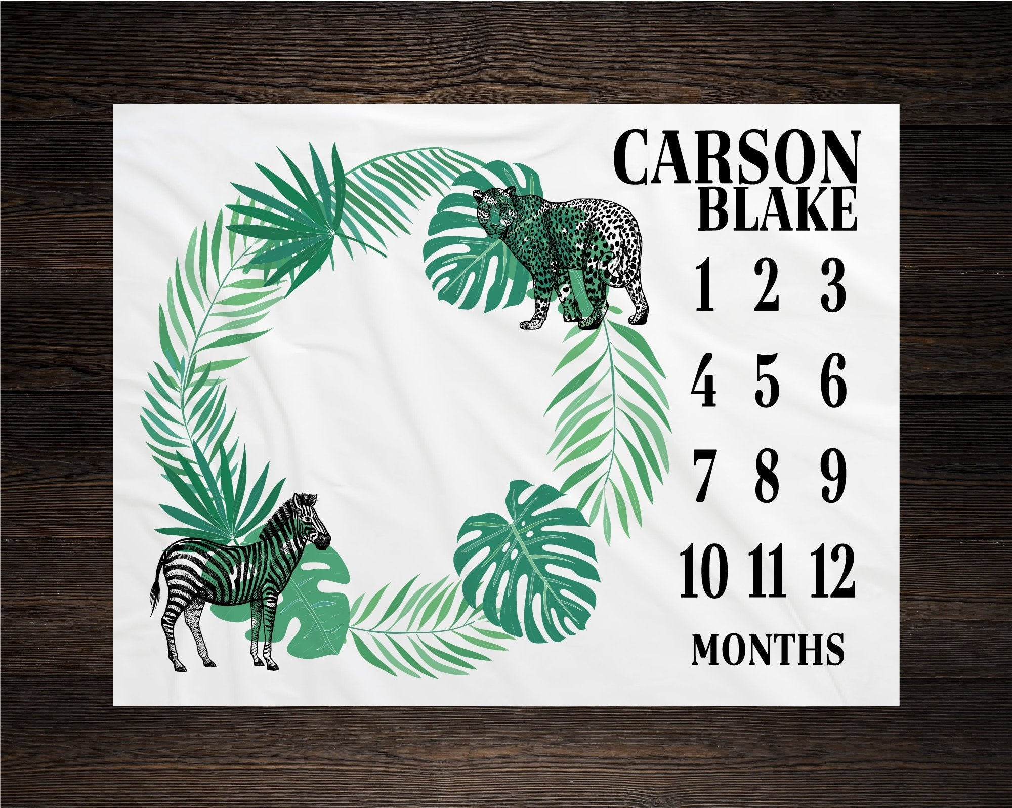 Personalized Safari Animals Milestone Blanket