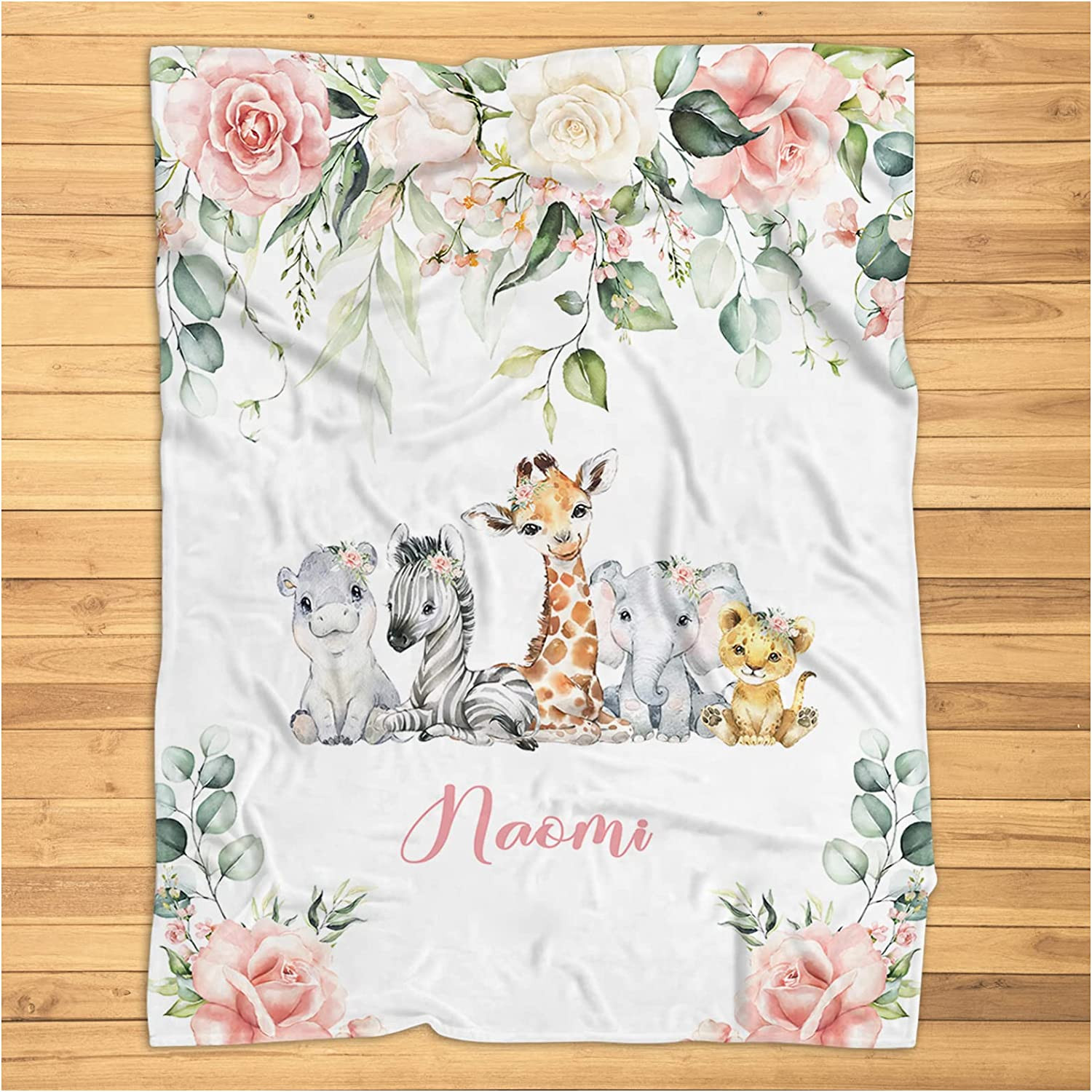 Personalized Safari Baby Girl Blanket