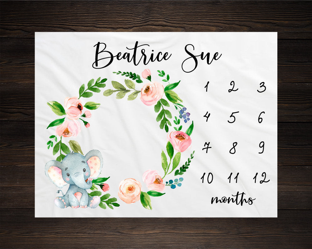 Personalized Safari Elephant Milestone Blanket