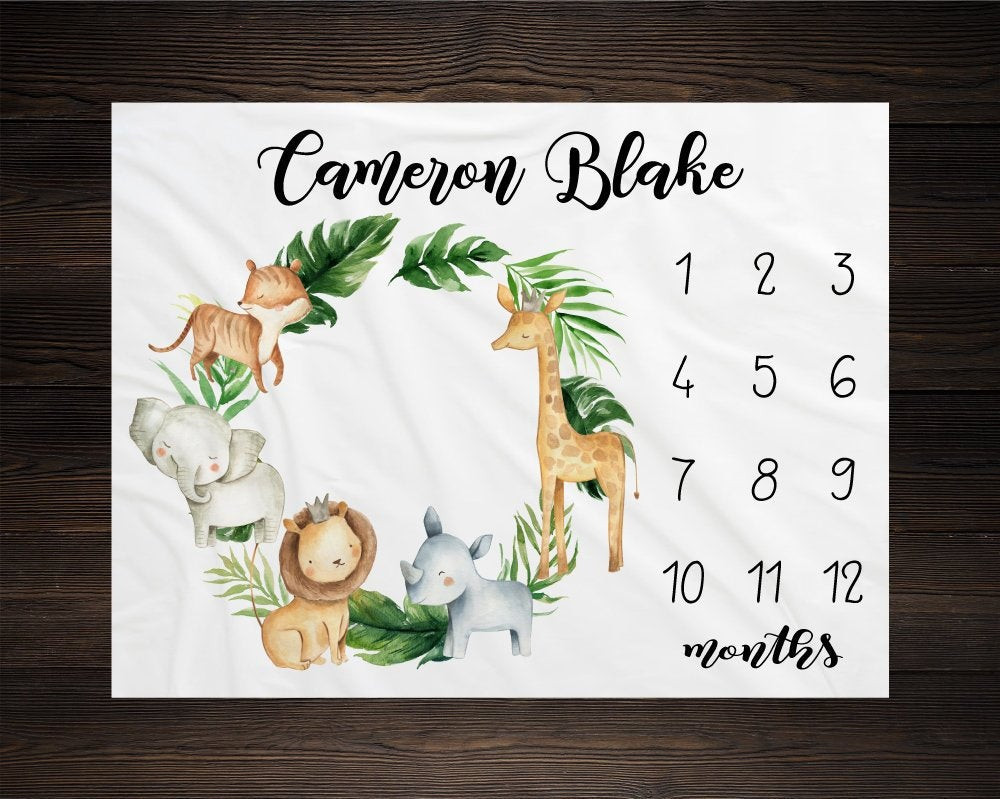 Personalized Safari Milestone Blanket