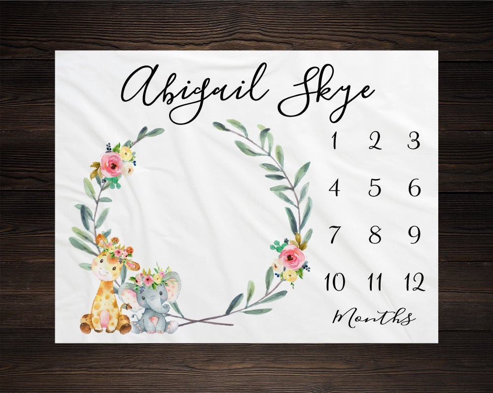 Personalized Safari Milestone Blanket