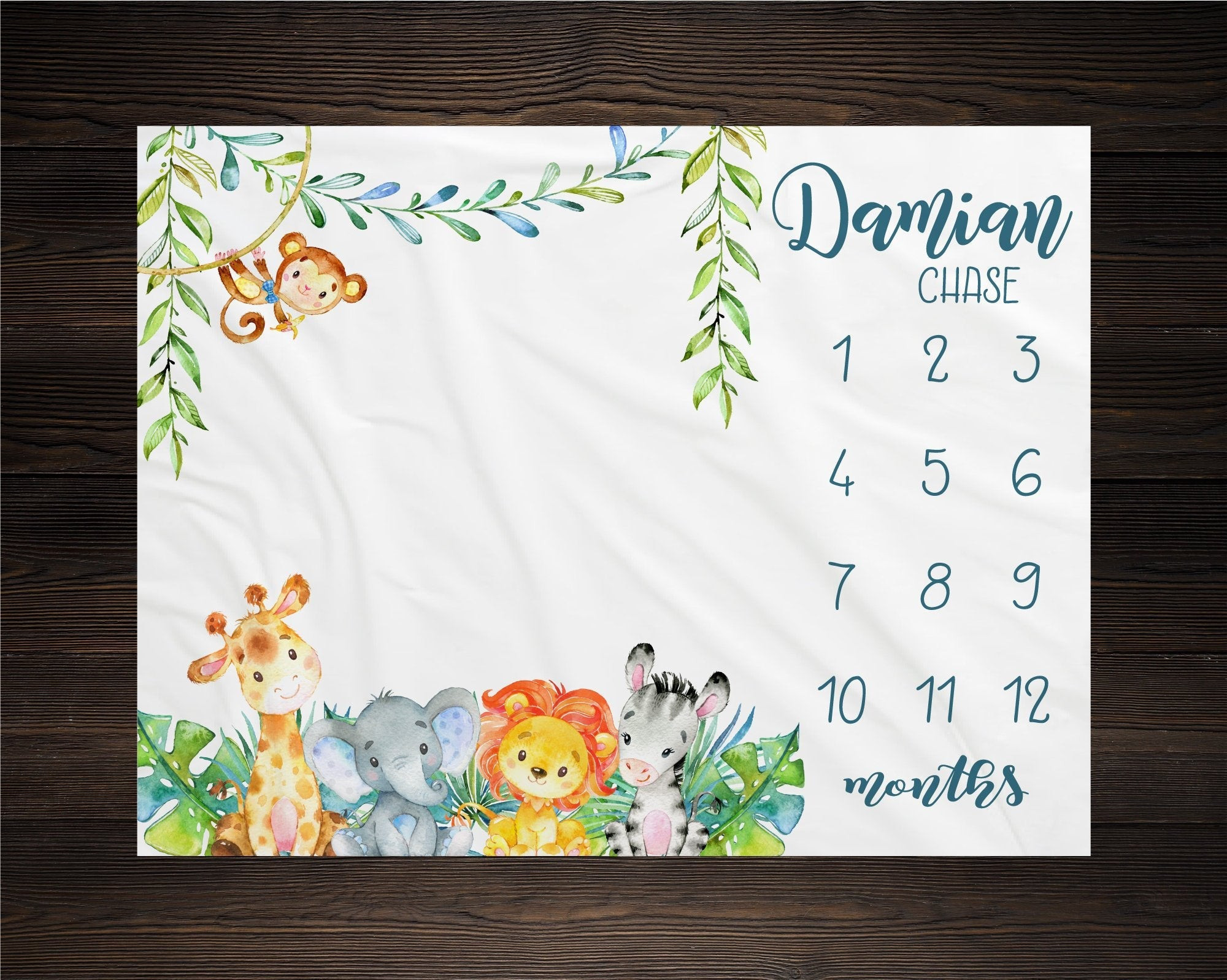 Personalized Safari Milestone Blanket