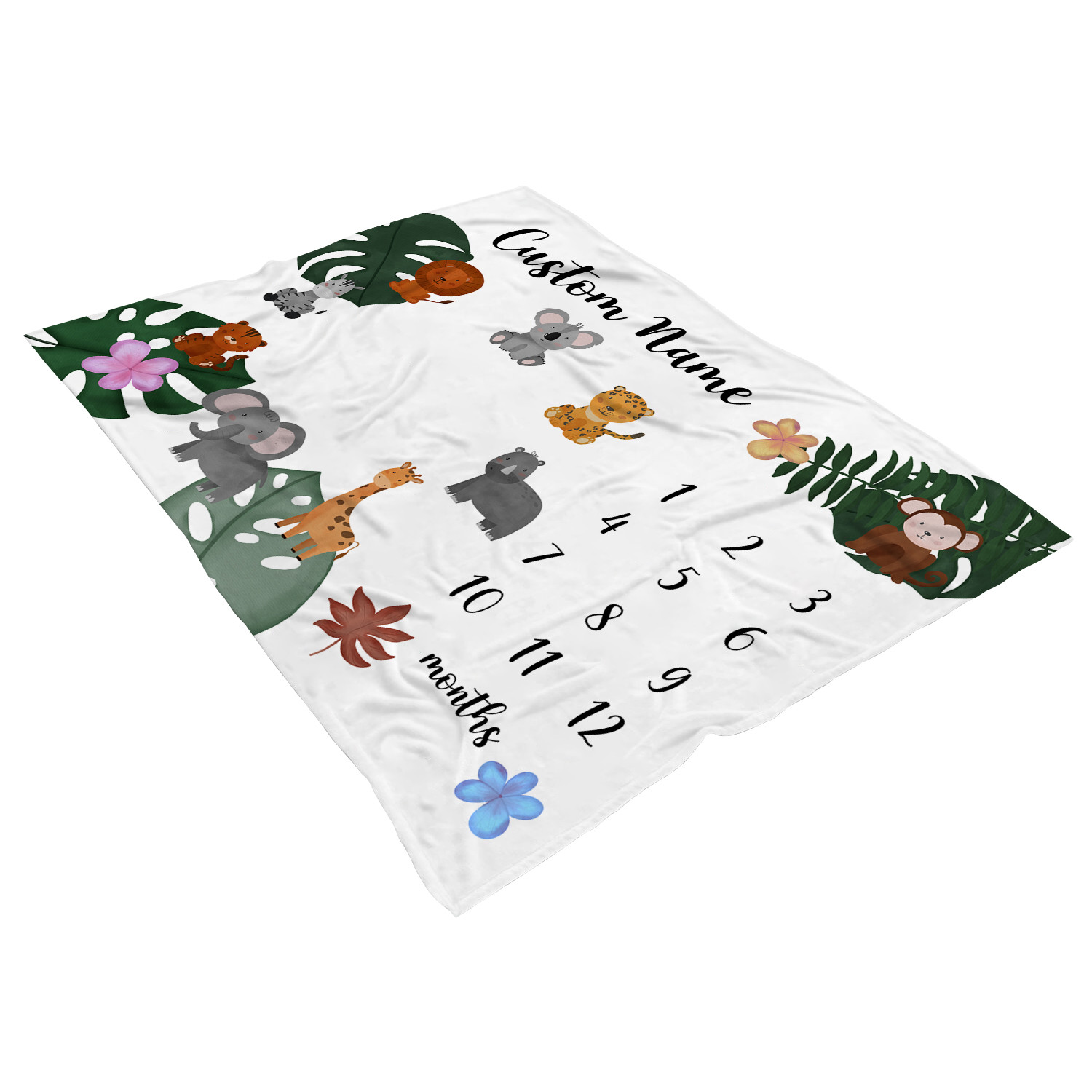 Custom Safari Animals Monthly Milestone Blanket