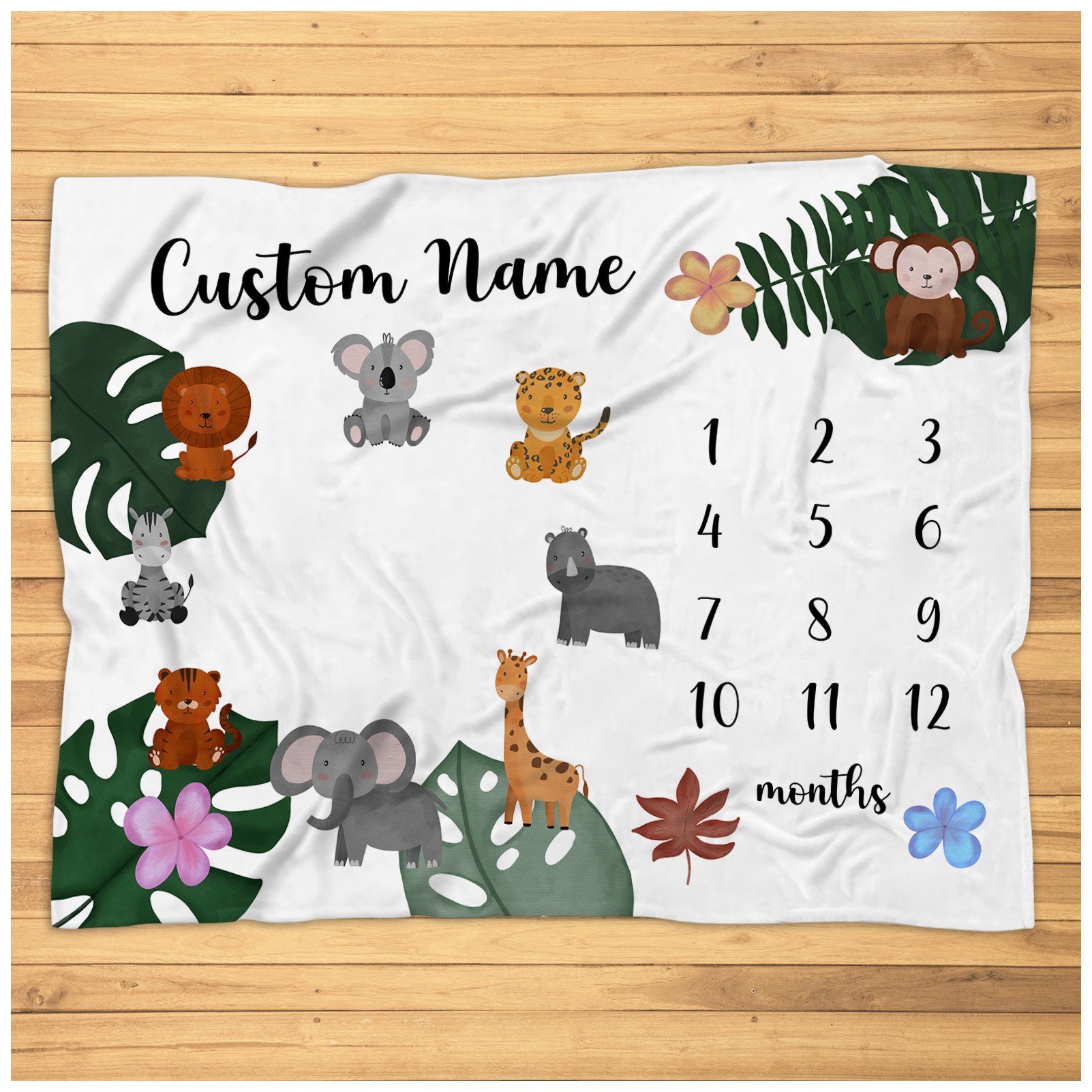 Personalized Safari Milestone Blanket