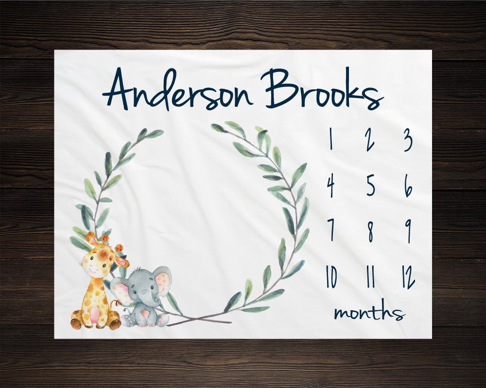 Personalized Safari Milestone Blanket