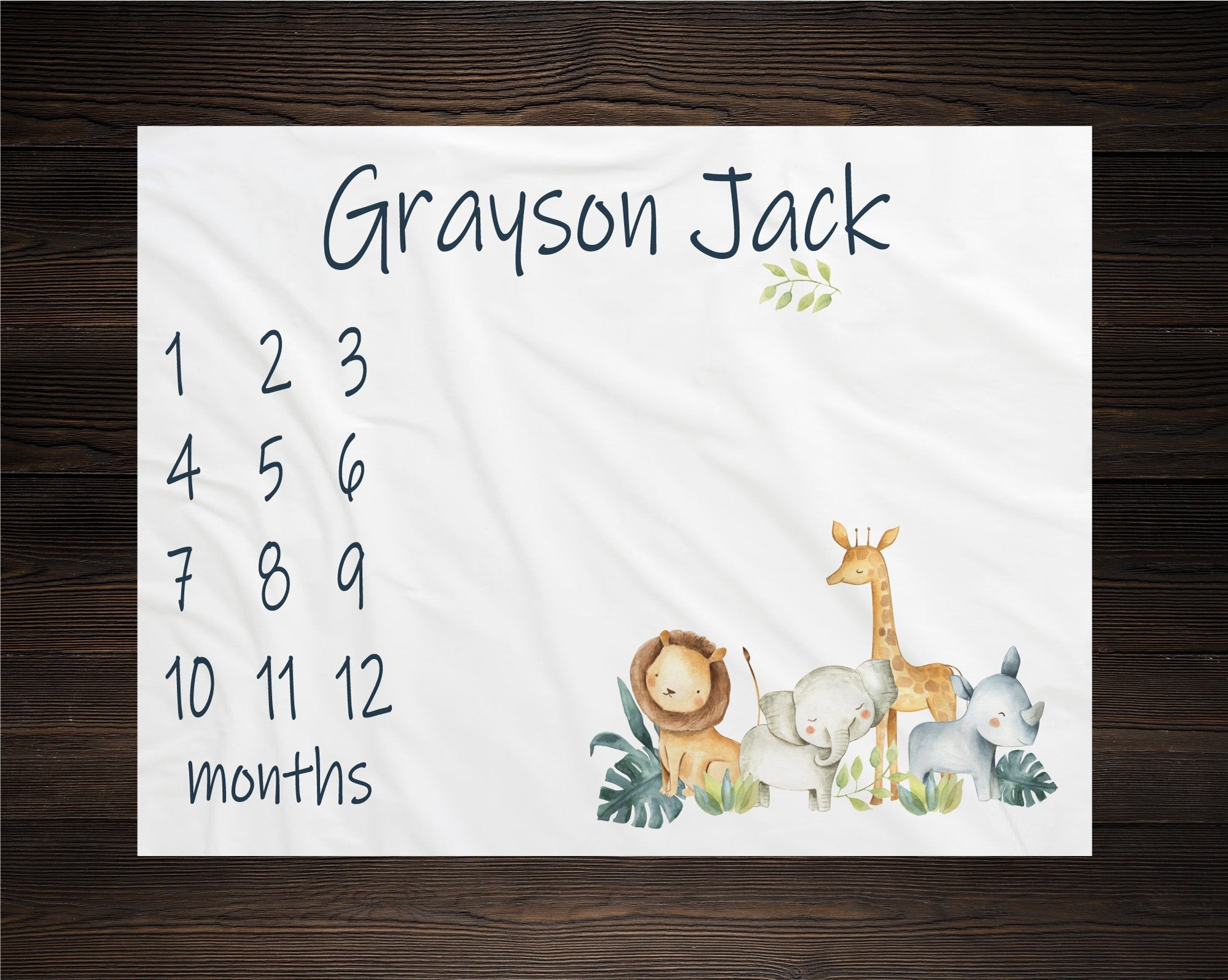 Personalized Safari Milestone Blanket