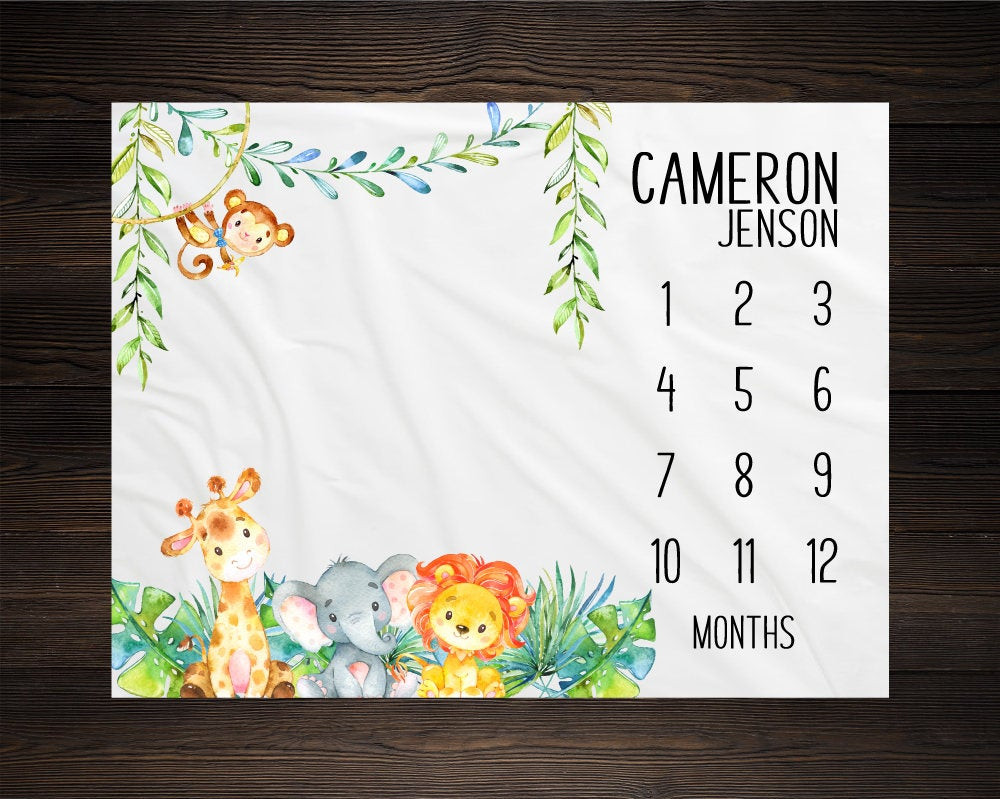 Personalized Safari Milestone Blanket