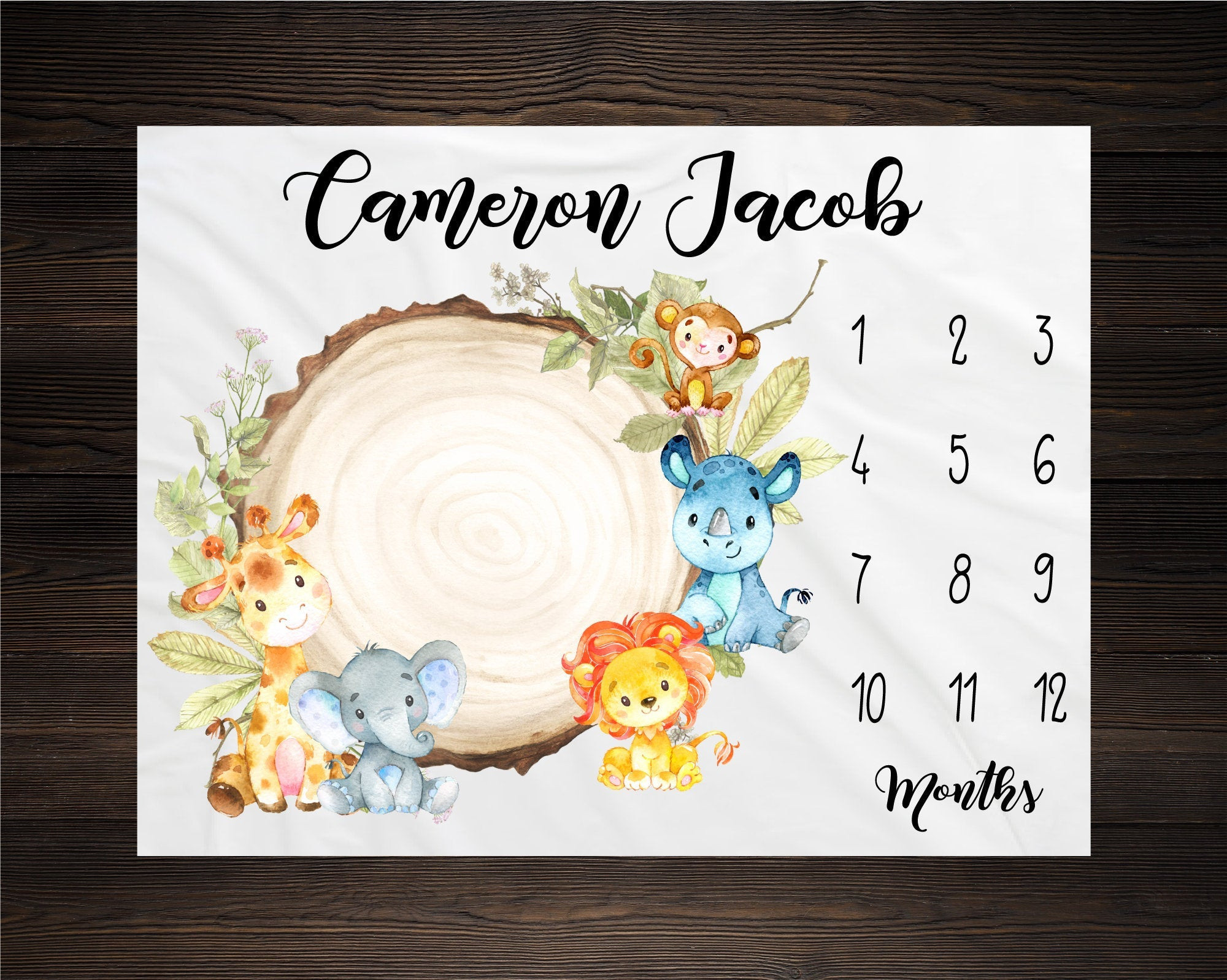 Personalized Safari Milestone Blanket