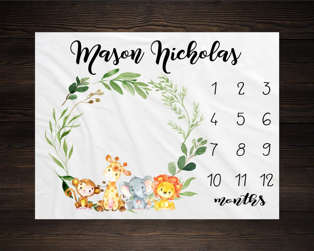 Personalized Safari Milestone Blanket