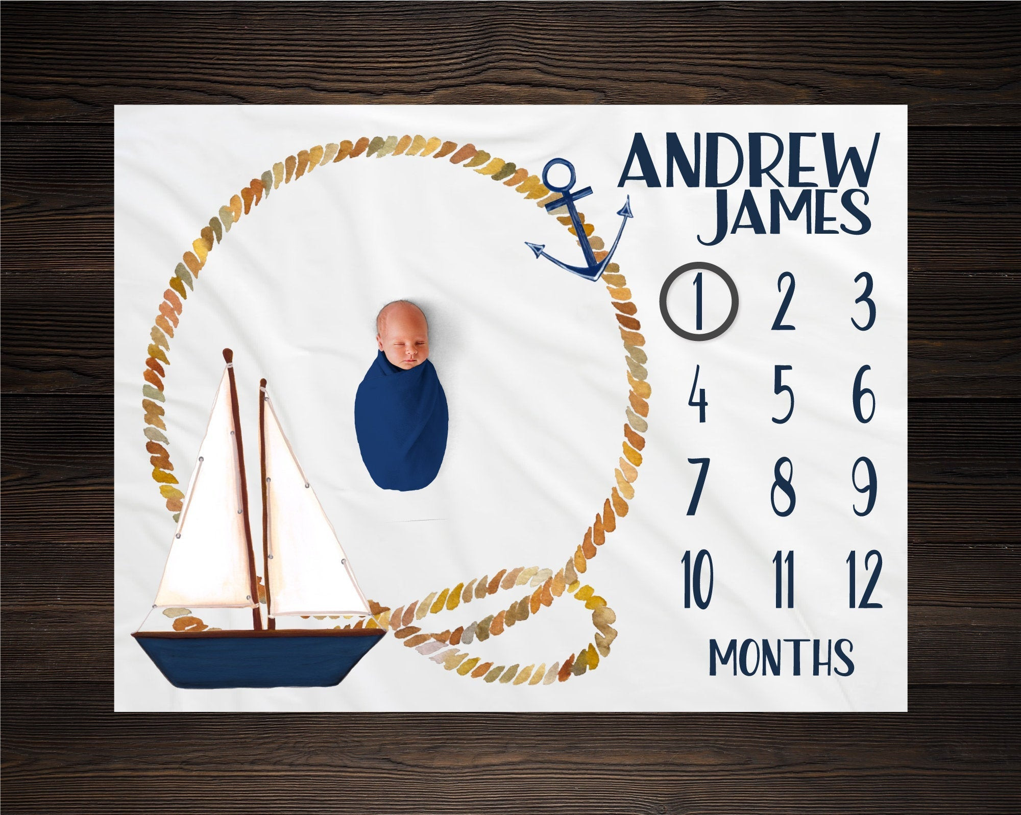 Personalized Sail Boat Milestone Blanket