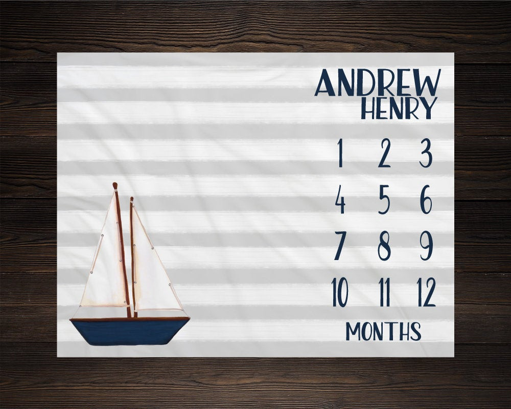 Personalized Sail Boat Milestone Blanket