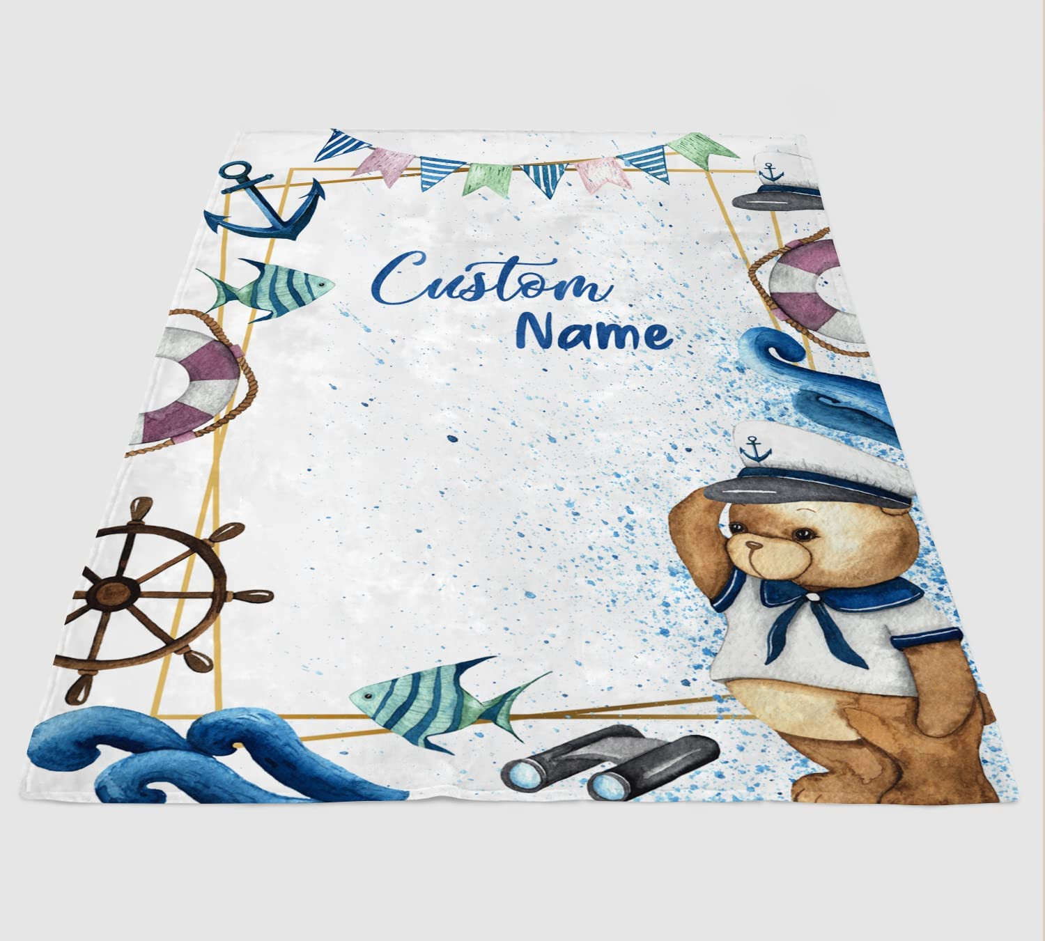 Custom Little Sailor Bear Name Blanket