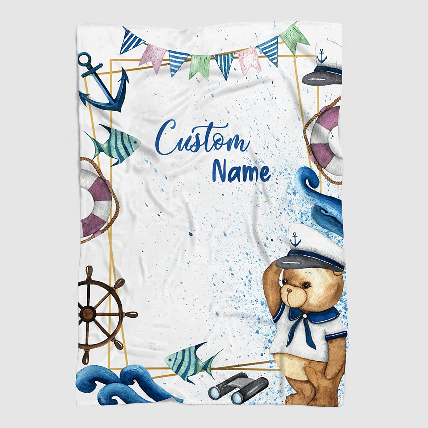 Personalized Sailor Bear Baby Blanket