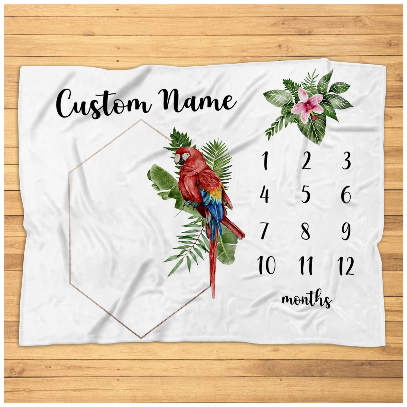 Personalized Scarlet Macaw Milestone Blanket