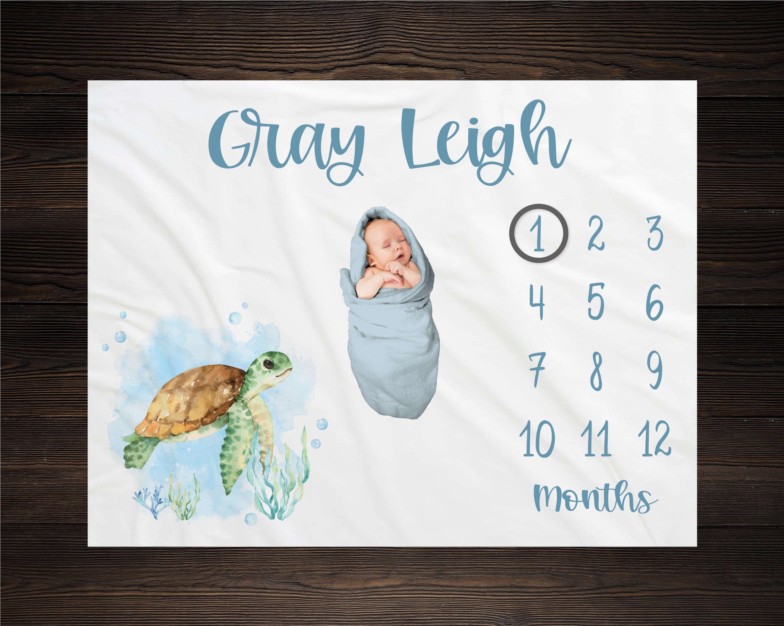 Personalized Sea Turtle Milestone Blanket