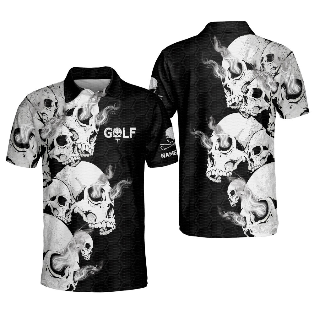 Personalized Skull Golf Shirts for Men Crazy Funky Golf Shirts Mens Golf Shirts Short Sleeve Polo Dry Fit