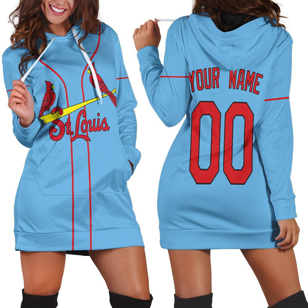 Personalized St Louis Cardinals Any Name 00 Light Blue 2020 Jersey Inspired Style Hoodie Dress Sweater Dress Sweatshirt Dress