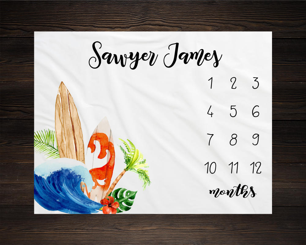 Personalized Surfer Milestone Blanket