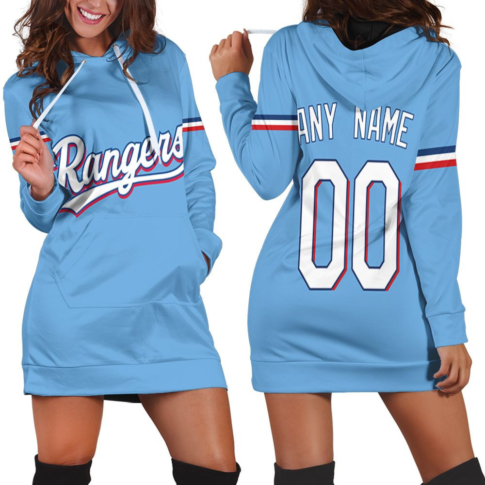 Personalized Texas Rangers 00 Any Name 2020 Mlb Team Light Blue Jersey Inspired Style Hoodie Dress Sweater Dress Sweatshirt Dress
