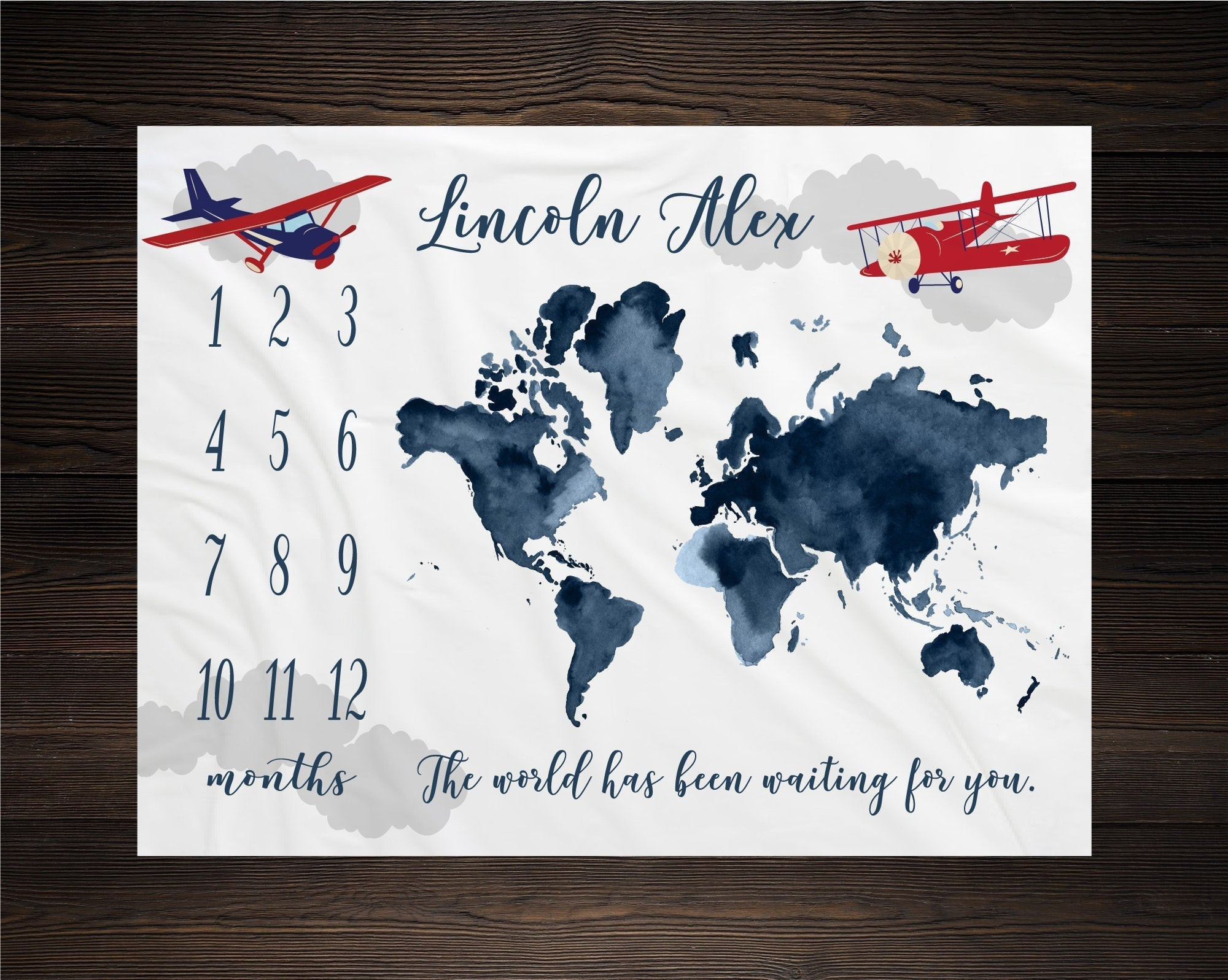 Personalized Travel World Map Milestone Blanket