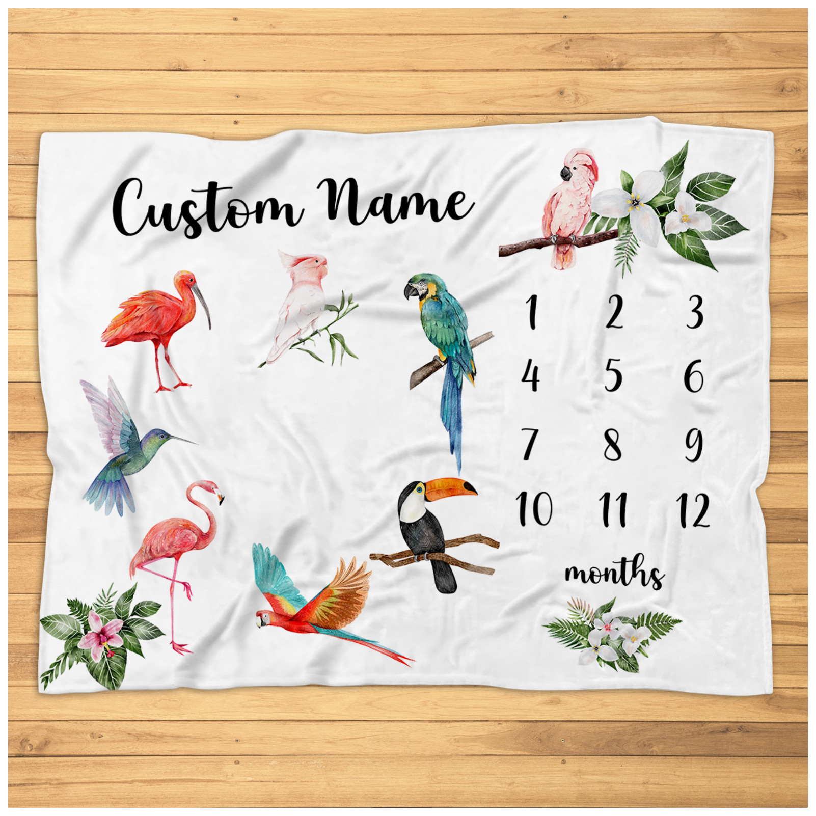 Personalized Tropical Birds Milestone Blanket