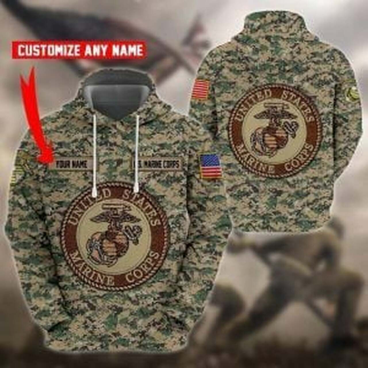 Personalized Us Marine Corps Camo Custom 3d All Over Print Hoodie