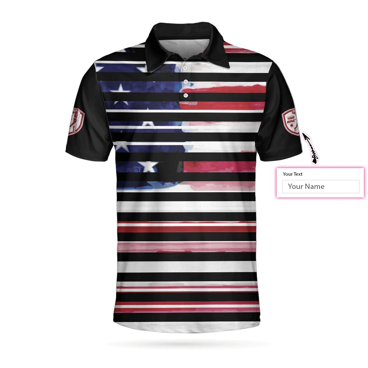 Personalized Vintage American Flag Polo Shirt Horizontal Stripe Wet Paint US Flag Polo Shirt Golf Shirts Short Sleeve Polo For Men