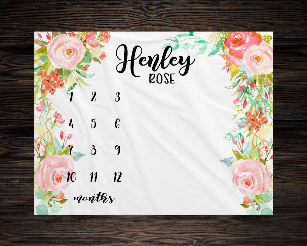 Personalized Watercolor Floral Milestone Blanket