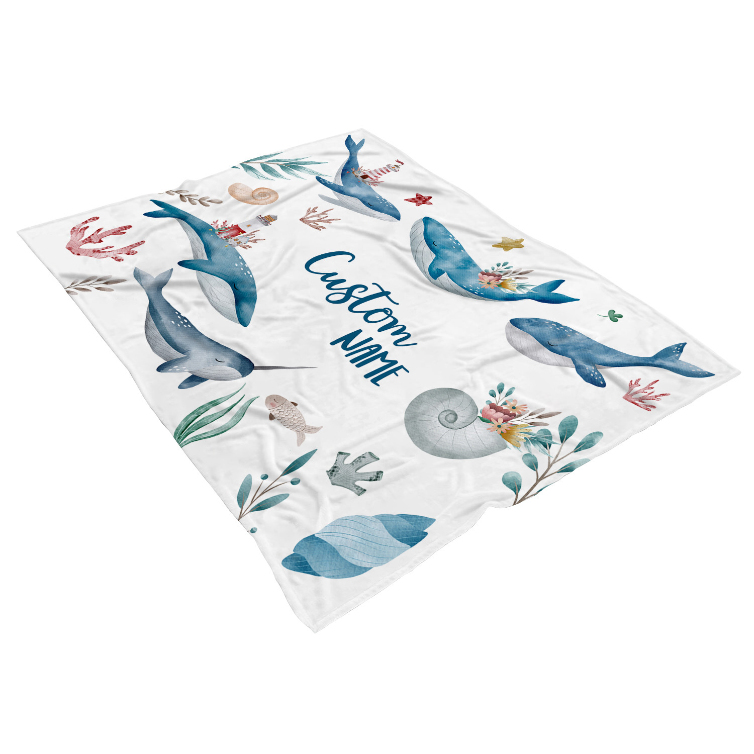 Custom Whale Lighthouse Baby Blanket Nursery Decor