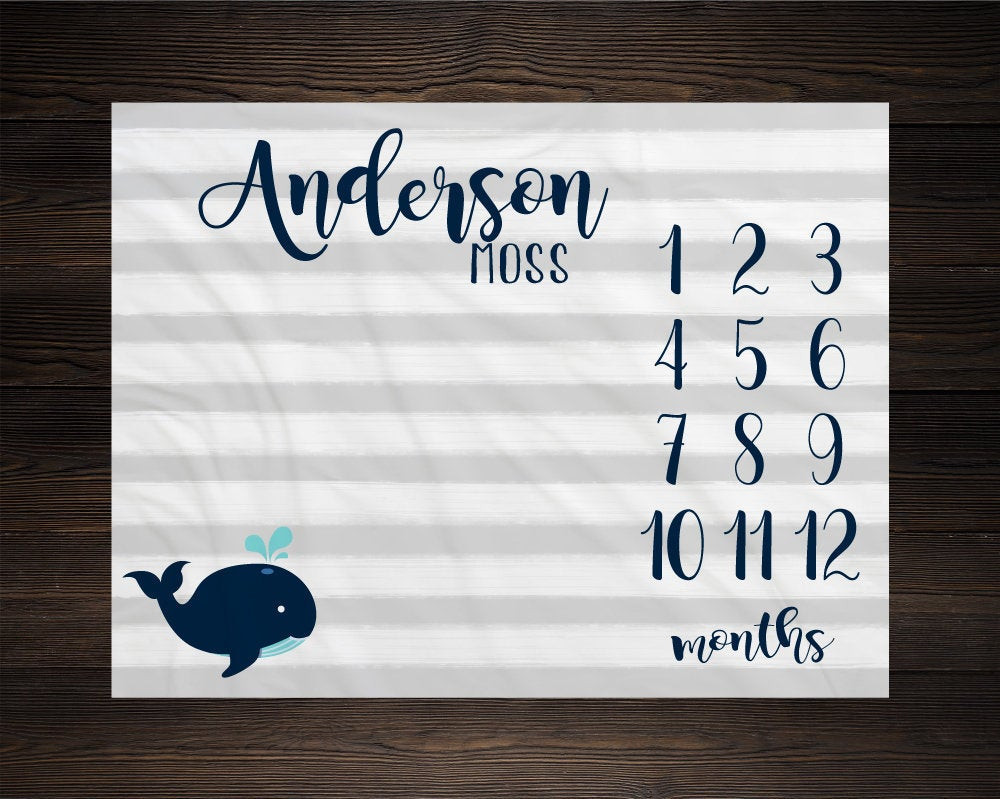 Personalized Whale Milestone Blanket