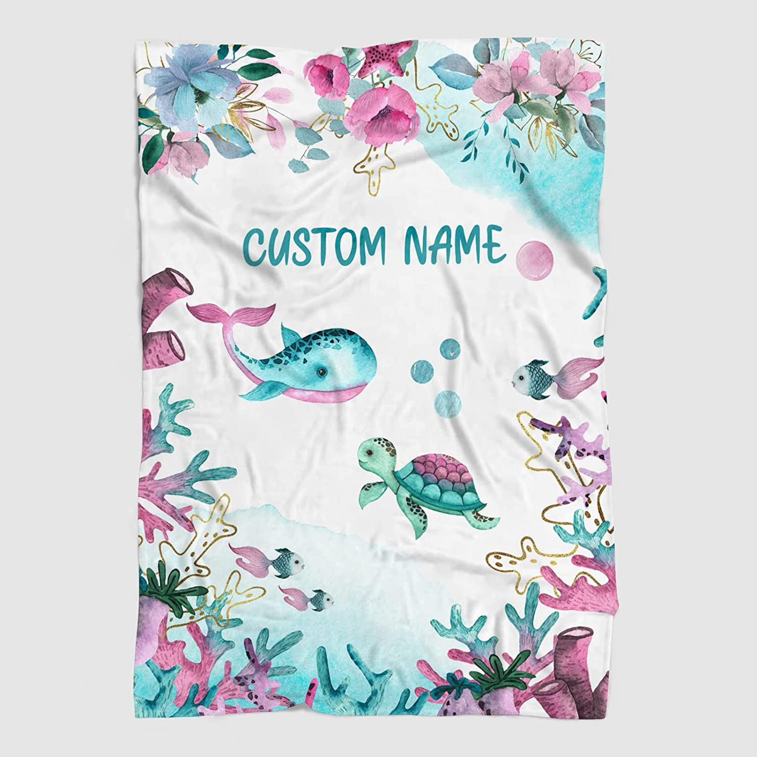 Personalized Whale and Sea Turtle Baby Blanket