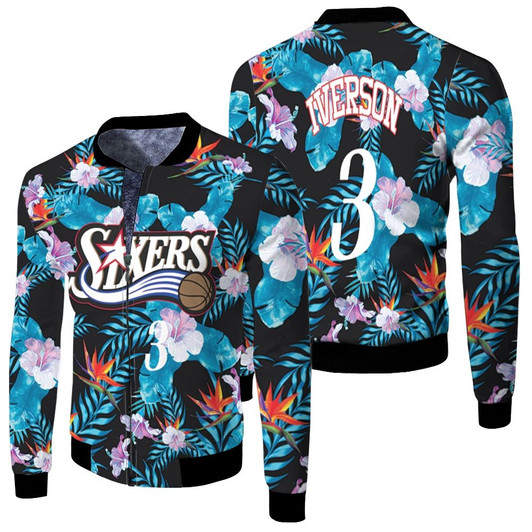 Philadelphia 76Ers Allen Iverson 03 Floral Fashion 1997-98 Nba Match Jersey Style Gift For 76Ers Fans Fleece Bomber Jacket