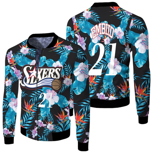 Philadelphia 76Ers Joel Embiid 21 Floral Fashion 1997-98 Nba Match Jersey Style Gift For 76Ers Fans Fleece Bomber Jacket