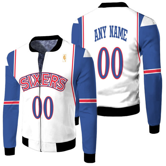 Philadelphia 76Ers Nba 1996-97 Hardwood Classics White 2019 Jersey Style Custom Gift For 76Ers Fans Fleece Bomber Jacket