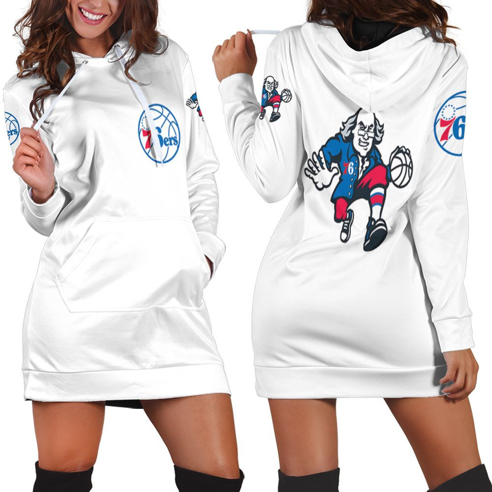 Philadelphia 76ers Basketball Classic Mascot Logo Gift For 76ers Fans White Hoodie Dress Sweater Dress Sweatshirt Dress