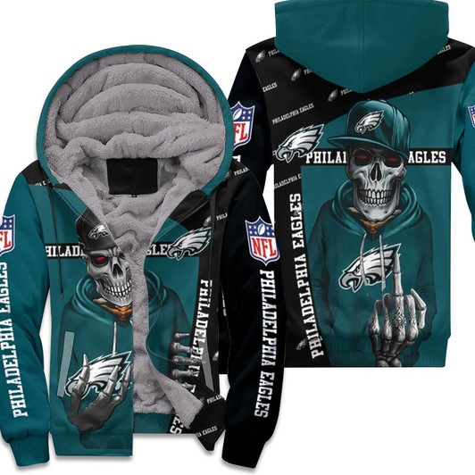 Philadelphia Eagles Hip Hop Skull 3D Fleece Hoodie